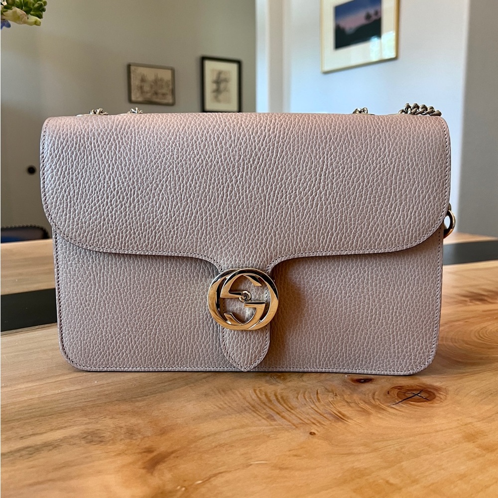 Authentic Gucci Calfskin Dollar Interlocking G Shoulder Bag, purchased in Italy